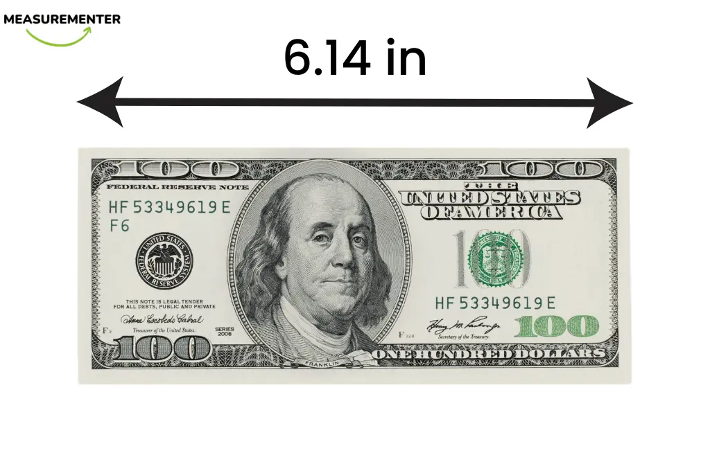 US Dollar Bill size in inches
