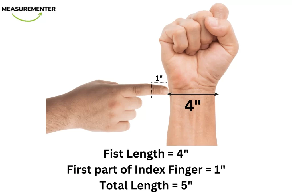 Length of Fist and distal phalanx of Index Finger is 5 Inches long