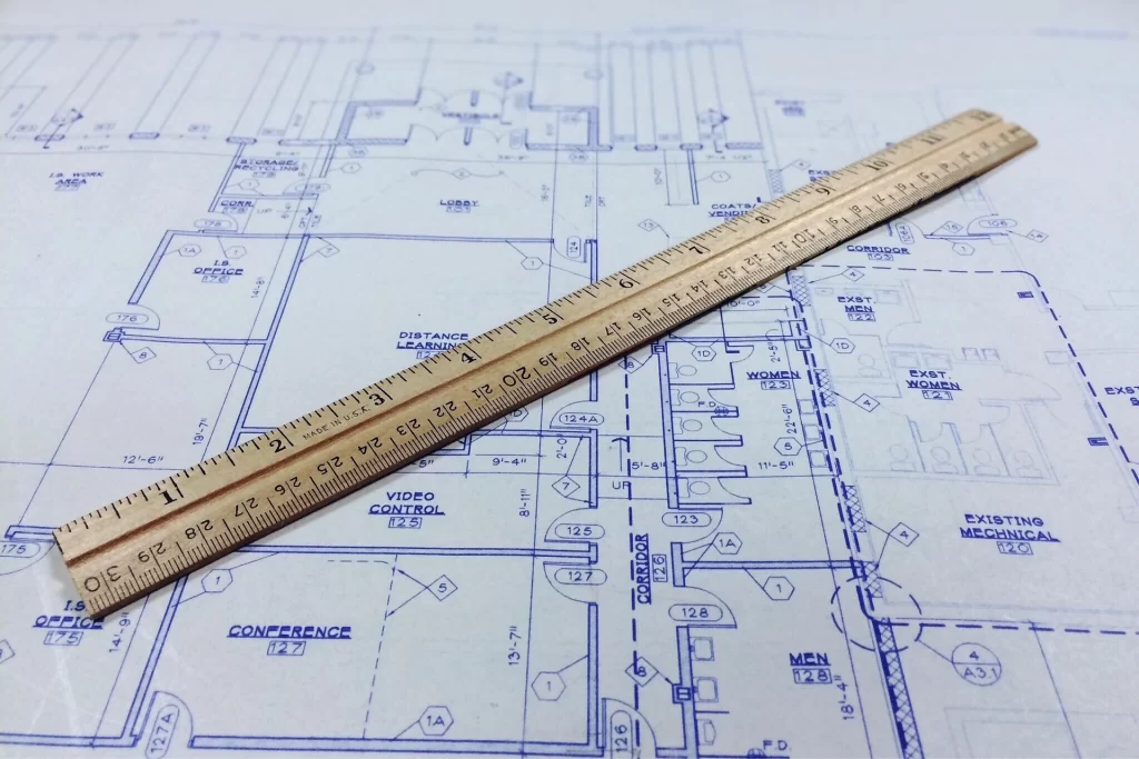 12 inch Ruler on blueprint
